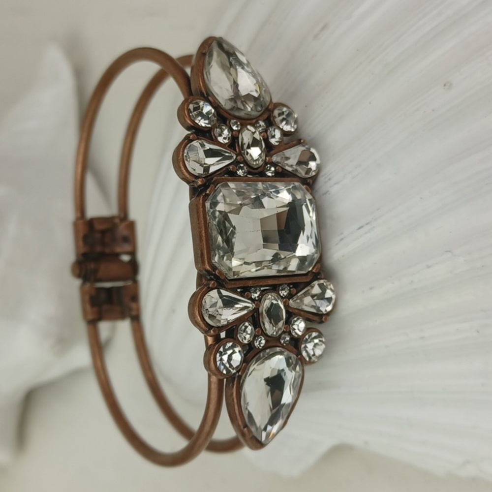 Copper & Crystal Stunning Sparkly Multifaceted Cuff Bracelet
